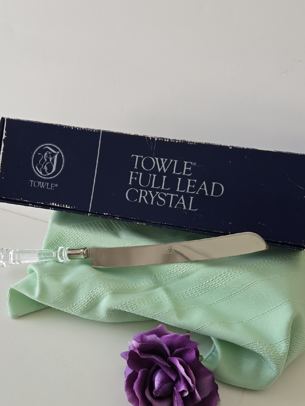 Vintage 1986 Towle Crystal Handle Bridal Cake Knife - 14" Wedding Serving Knife